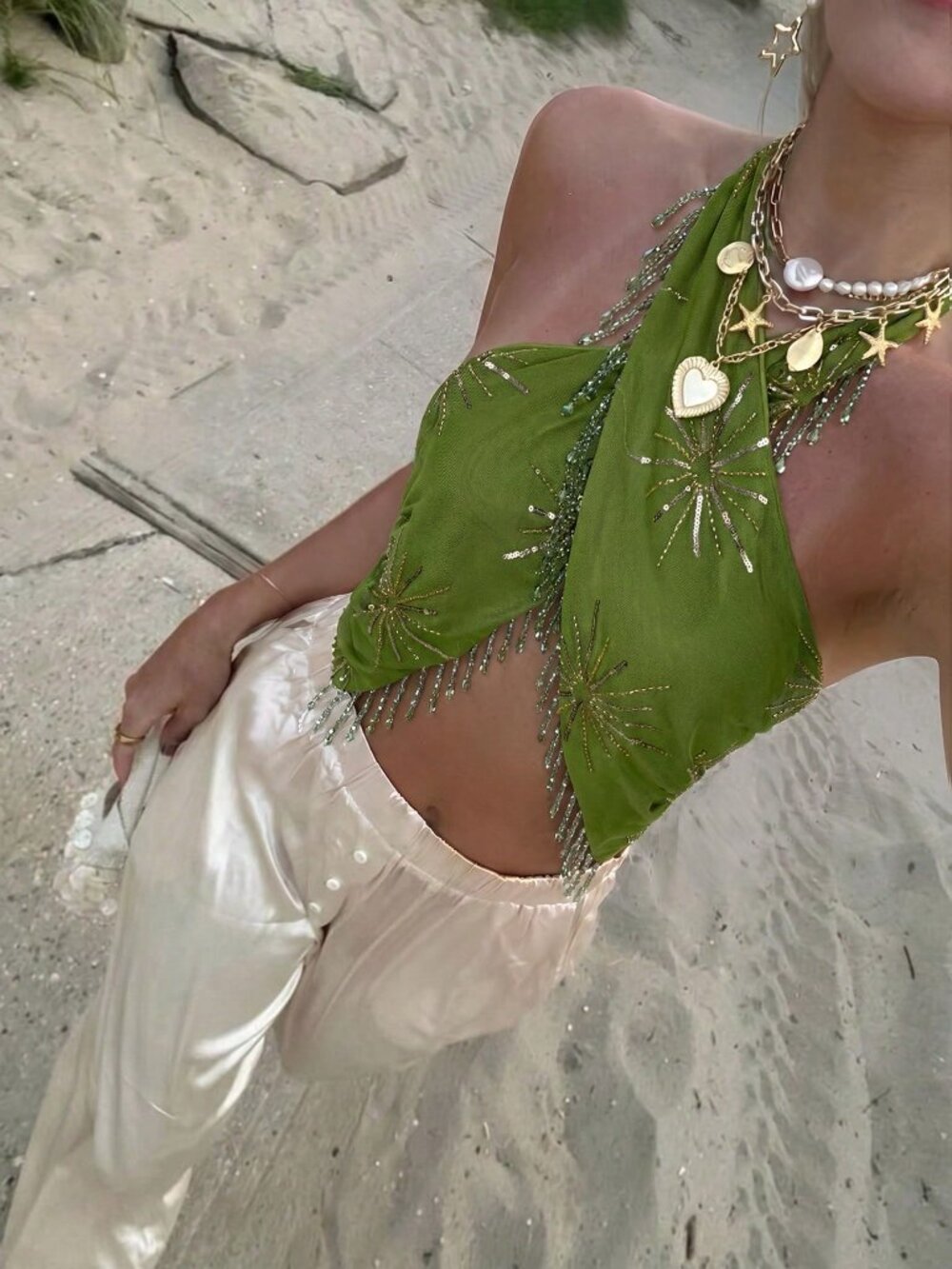 Green Sexy Women's Halter Top